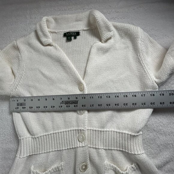 Lauren Ralph Lauren Womens Cotton Knit Cardigan Sweater Size Large White Pockets - Picture 7 of 8